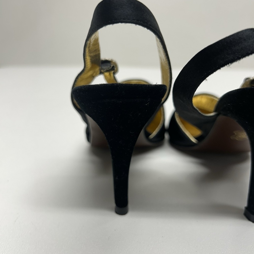 Vintage 90s PM Collection 925 Black Rhinestone Buckle Slingback Pumps Heels Sz 6 - Picture 8 of 13